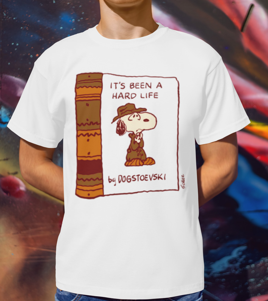 IT'S BEEN A HARD LIFE By DOGSTOEVSKI Snoopy Trench Coat Peanuts Style T-Shirt