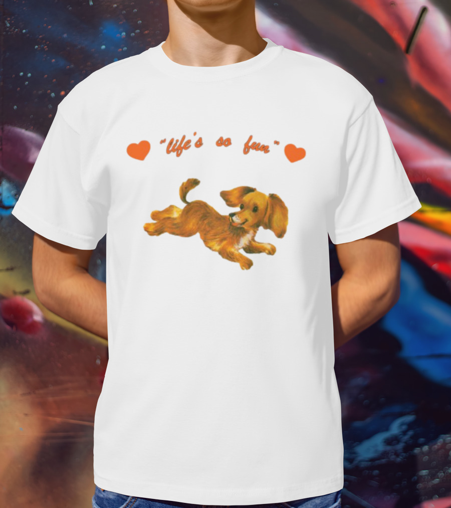 "Life's So Fun Playful Dog Hearts" T-Shirt