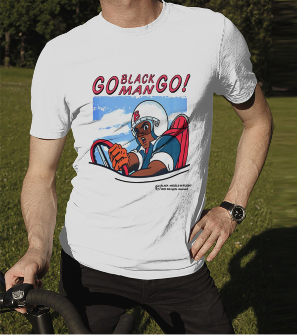 Metro Boomin Go Black Man Go Racer B Helmet Black Angels In Flight Text T-Shirt