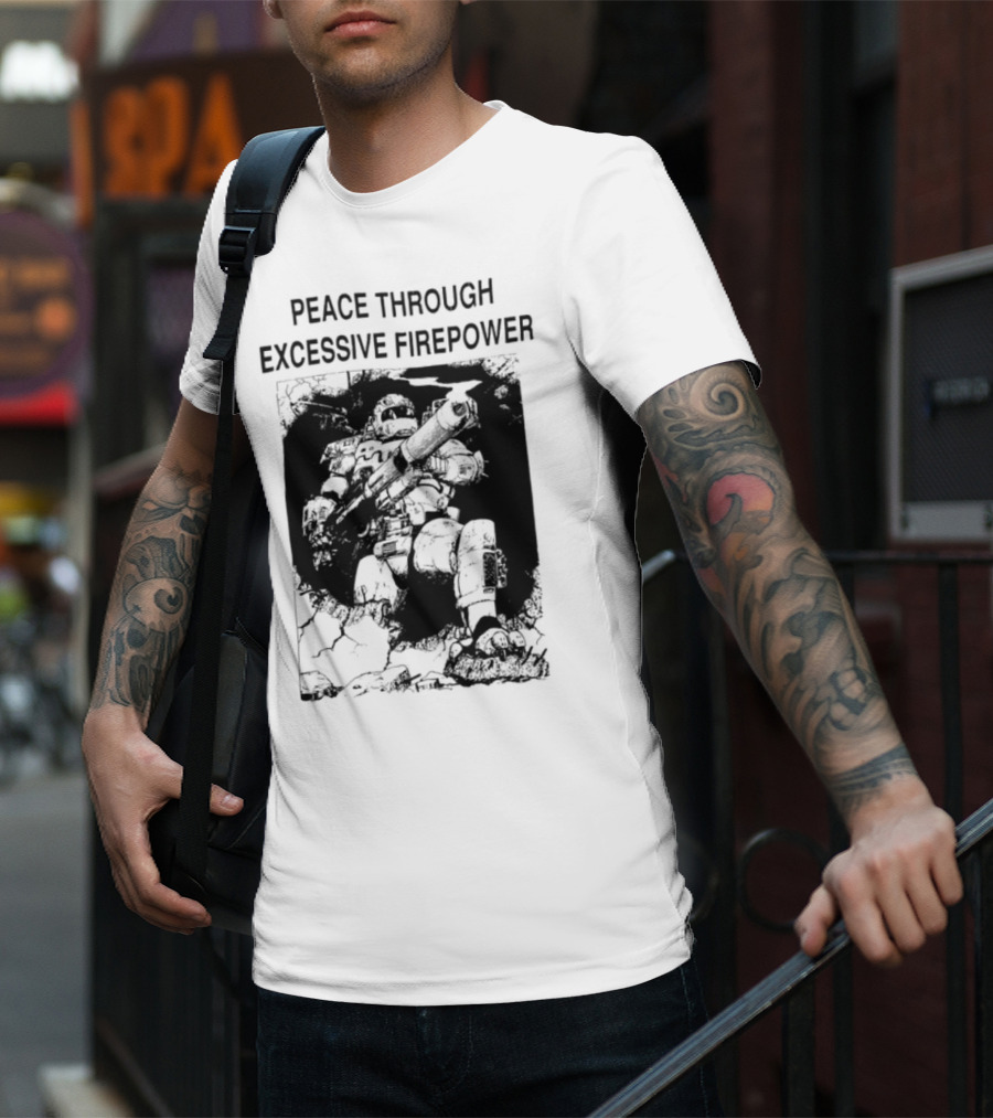 Peace Through Excessive Firepower Combat Tank And Missile Illustration T-Shirt
