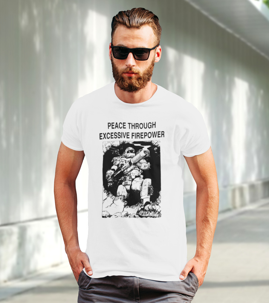 Peace Through Excessive Firepower Combat Tank And Missile Illustration T-Shirt