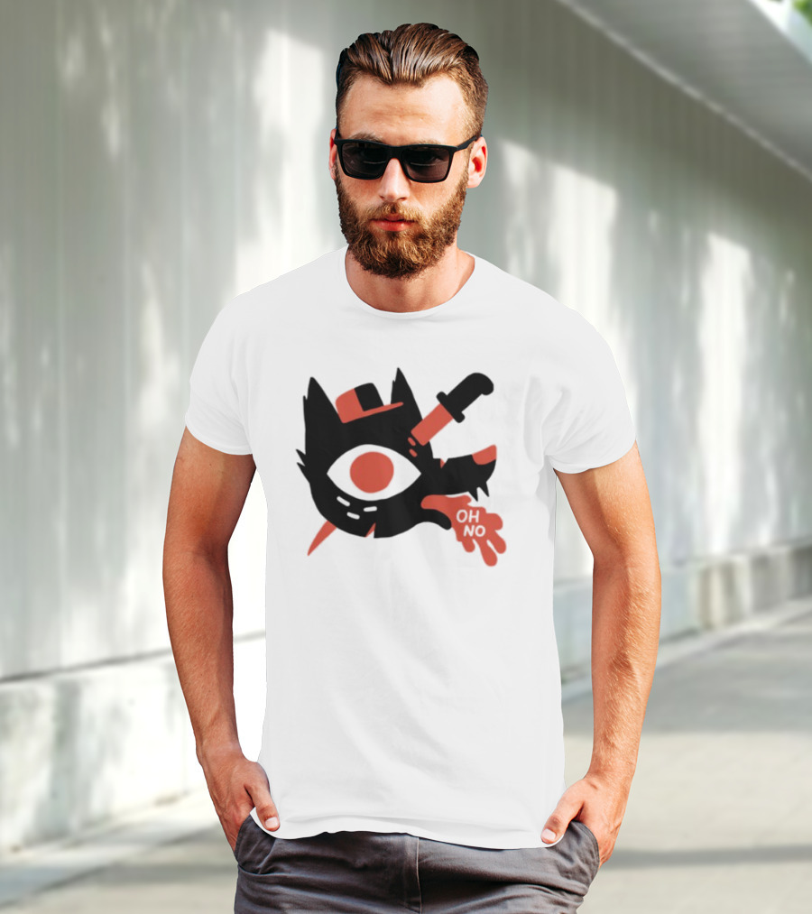 Oh No Dog Red Cartoon Face With Knife And Bone Graphic T-Shirt