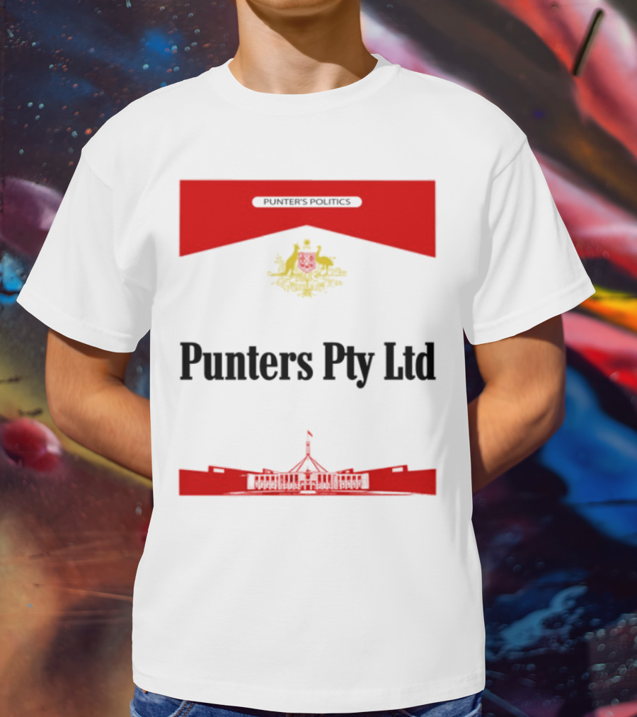Punter's Lobbyist Uniform Australia's Parliament House Silhouette Red And Gold Emblem T-Shirt