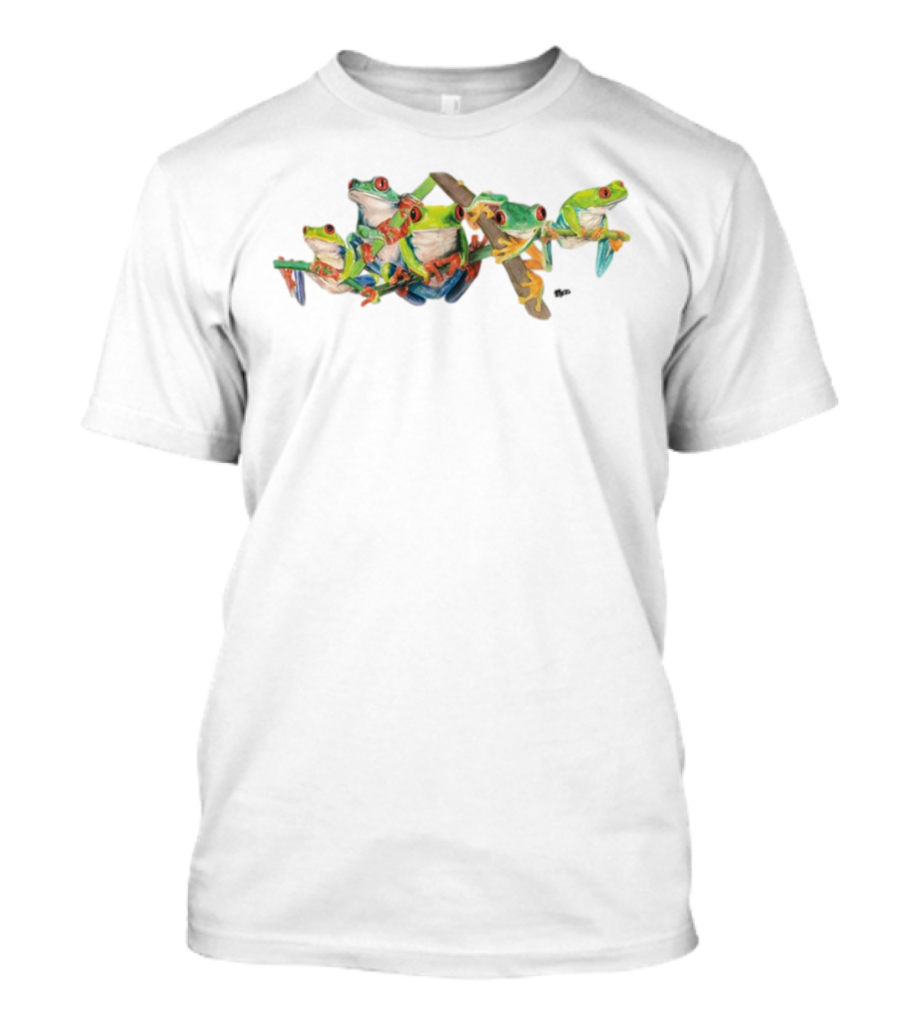 Red-Eyed Tree Frogs Colorful Group Branch Scene T-Shirt