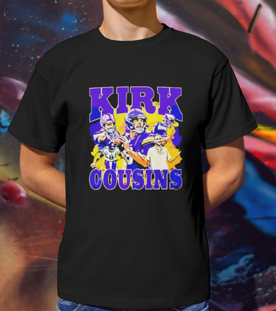Kirk Cousins Vikings Football Player Collage Purple And Yellow T-Shirt