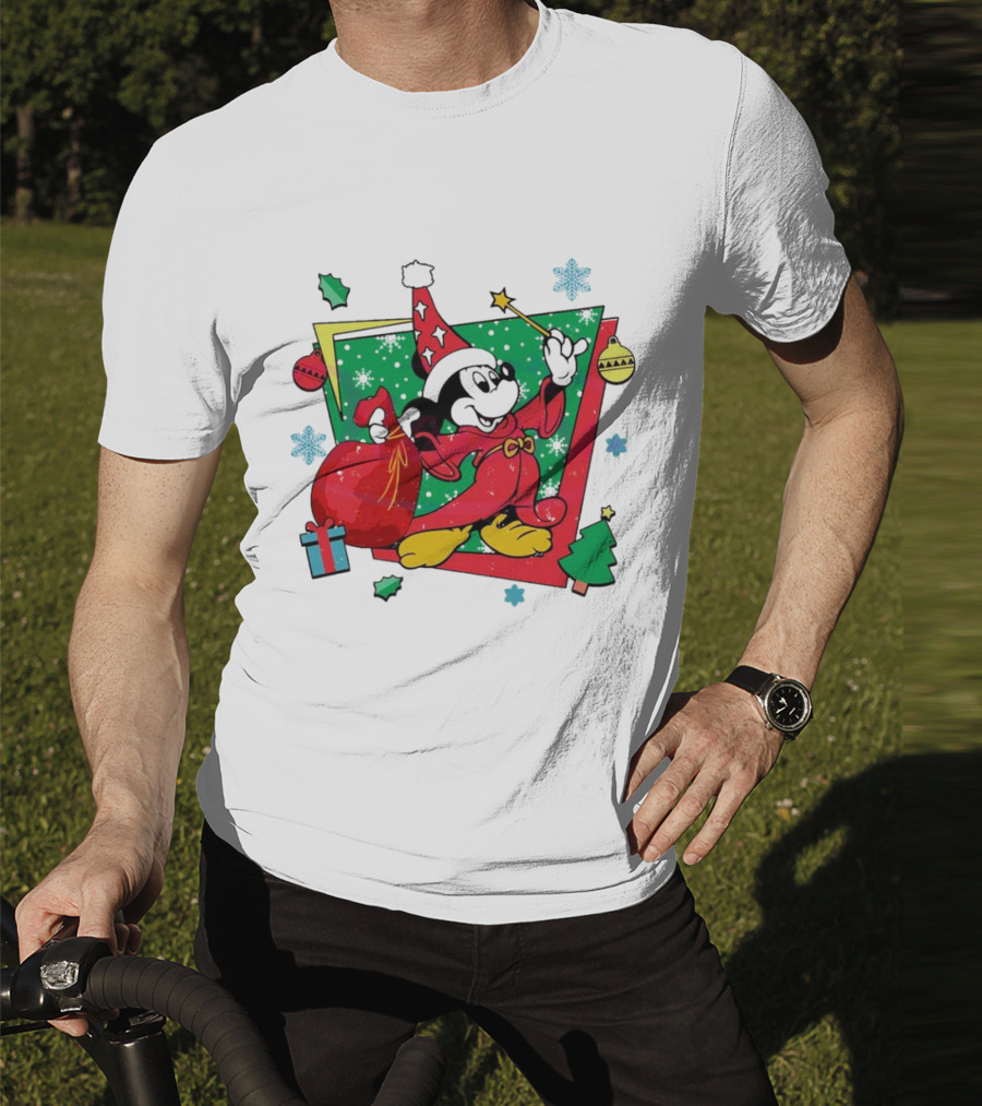 Mickey Sorcerers Apprentice Christmas 90s Magic Holiday T-Shirt