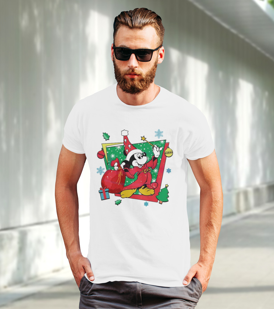 Mickey Sorcerers Apprentice Christmas 90s Magic Holiday T-Shirt