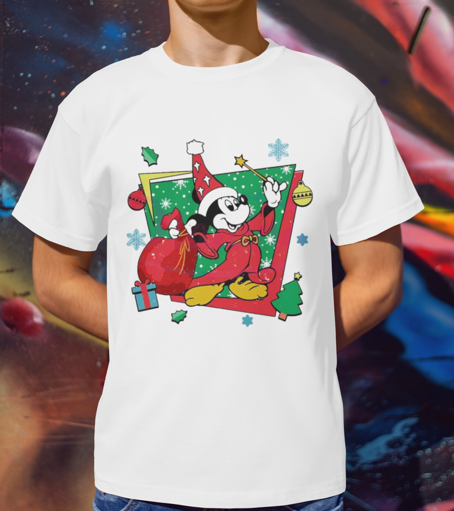 Mickey Sorcerers Apprentice Christmas 90s Magic Holiday T-Shirt