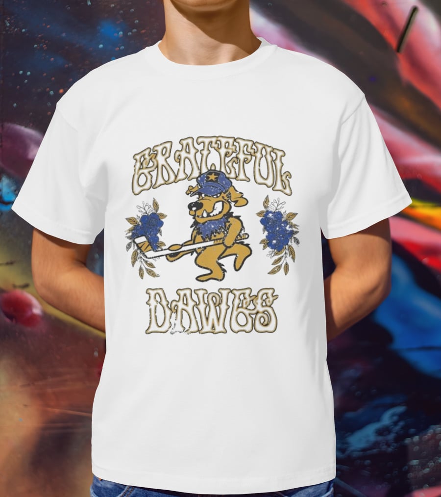 Grateful Dawgs Rail Yard Dawgs Walking Dog With Hat And Flowers T-Shirt