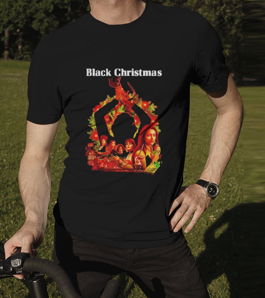 Black Christmas Silent Night Horror Movie Characters Axe Wreath Scene T-Shirt