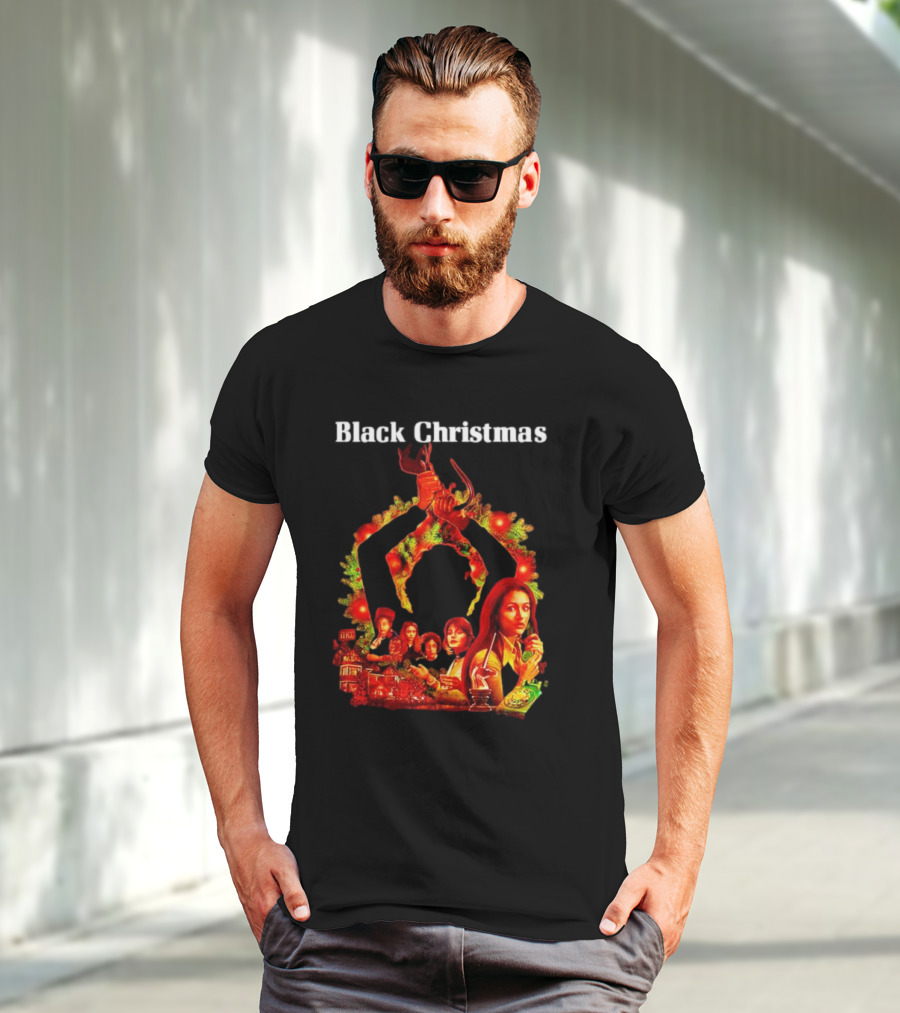 Black Christmas Silent Night Horror Movie Characters Axe Wreath Scene T-Shirt