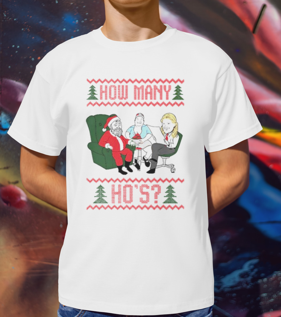 How Many Ho’s Santa Chair Christmas T-Shirt