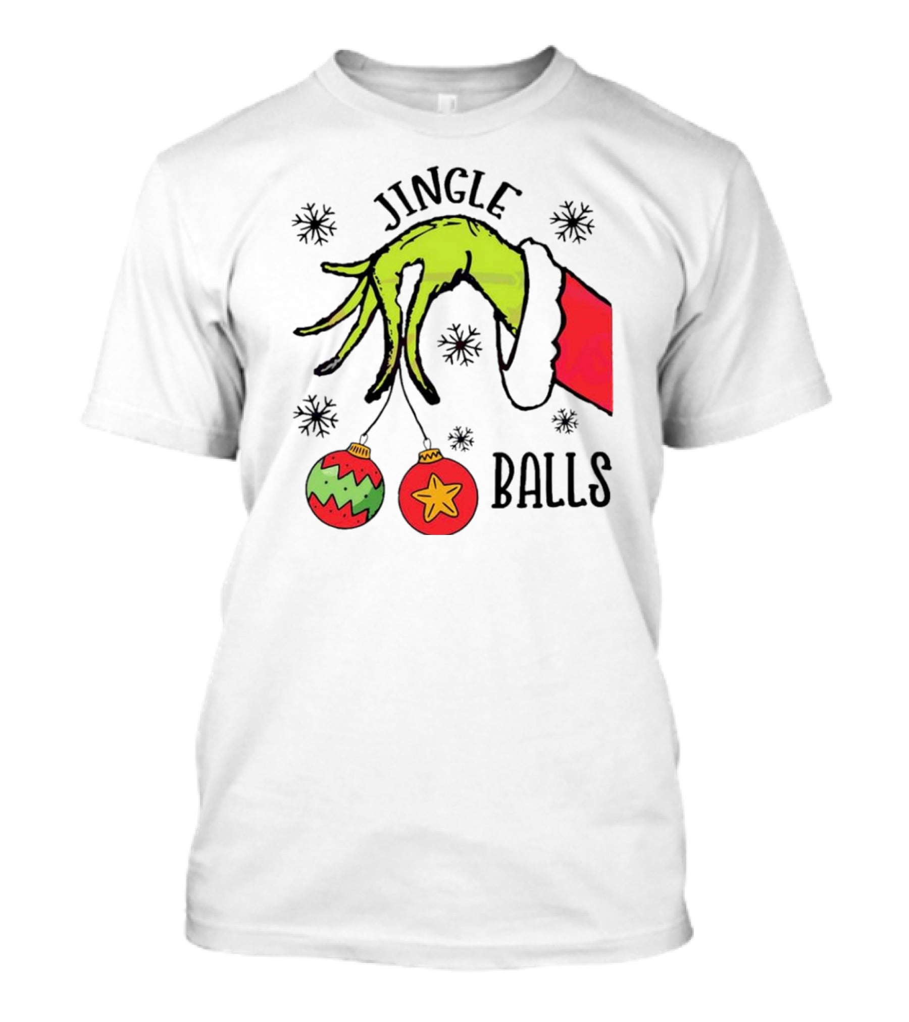Jingle Balls Grinch Hand Holding Christmas Ornaments T-Shirt