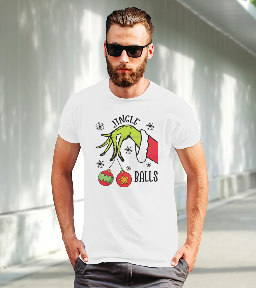 Jingle Balls Grinch Hand Holding Christmas Ornaments T-Shirt