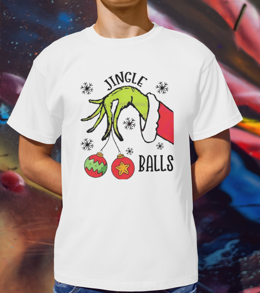 Jingle Balls Grinch Hand Holding Christmas Ornaments T-Shirt