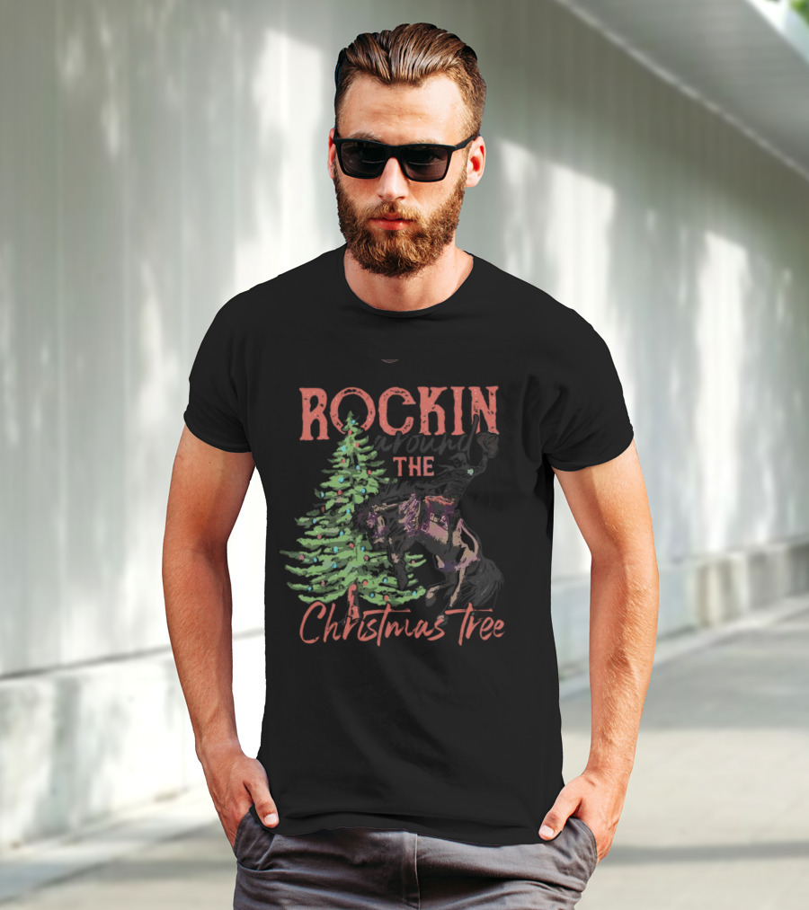 Rockin Around The Christmas Tree Horse And Holiday Lights T-Shirt