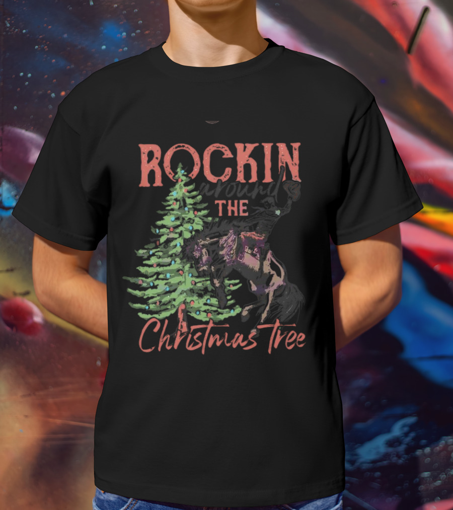 Rockin Around The Christmas Tree Horse And Holiday Lights T-Shirt