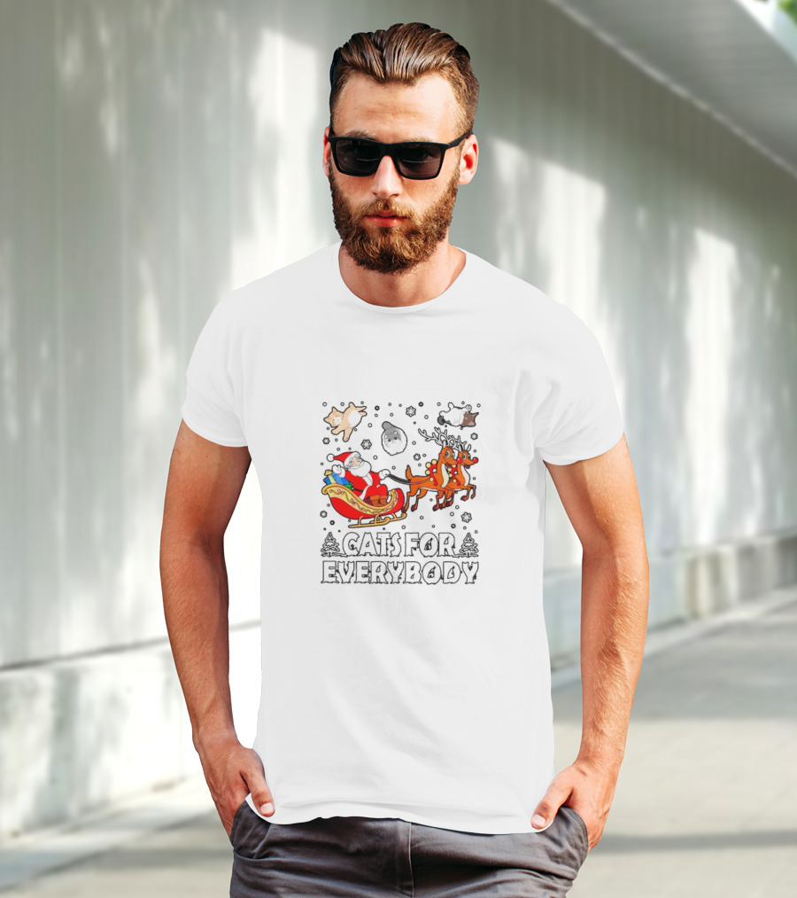 Cats For Everybody Santa Sleigh Christmas Reindeer T-Shirt