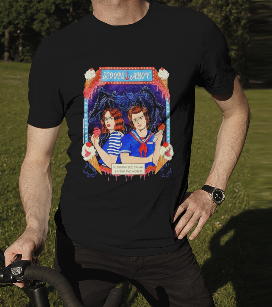 Scoops Ahoy Slinging Ice Cream Saving The World Stranger Things Duo Vintage T-Shirt