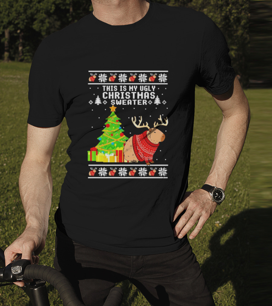 This Is My Ugly Christmas Sweater Capybara Reindeer T-Shirt