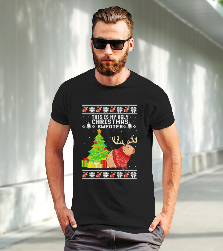 This Is My Ugly Christmas Sweater Capybara Reindeer T-Shirt
