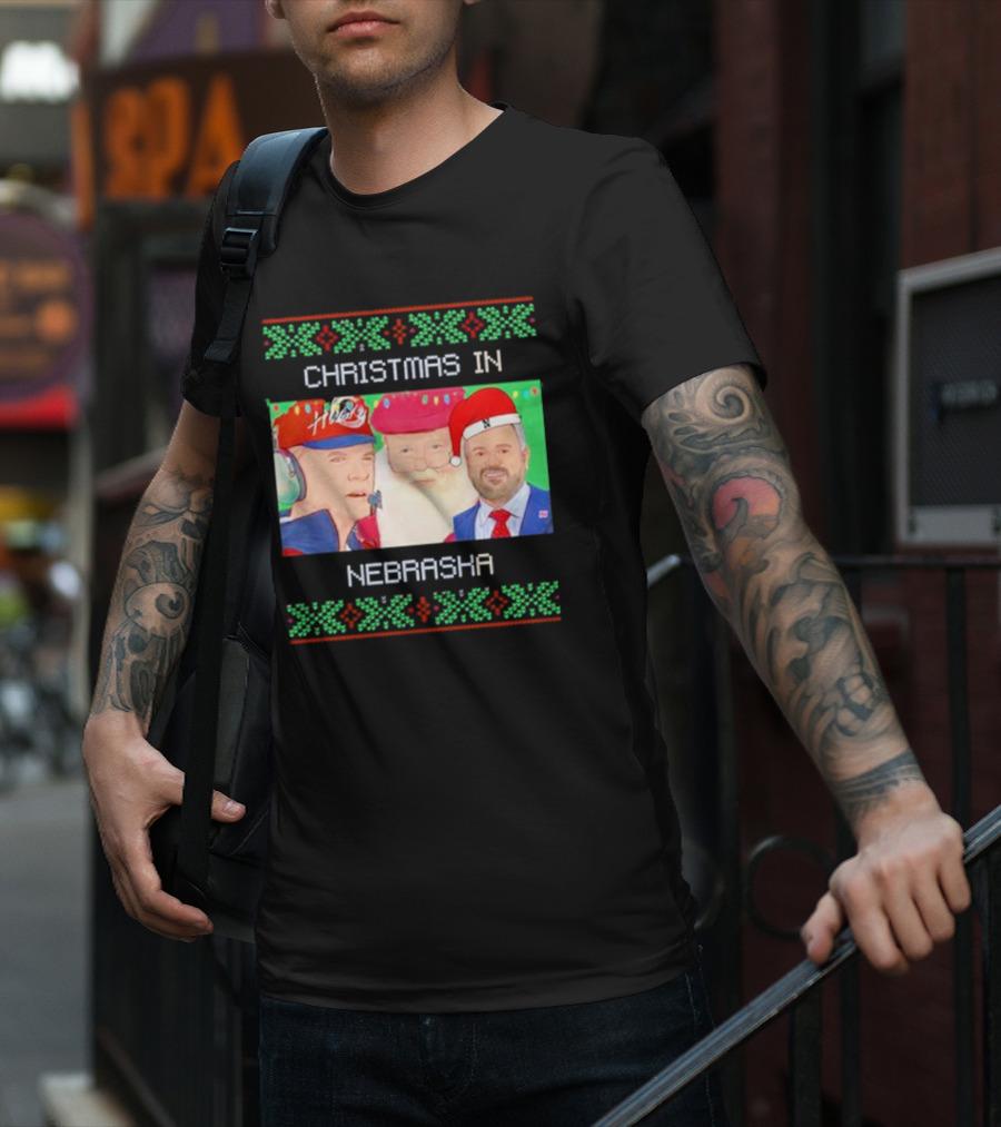 CHRISTMAS IN NEBRASKA HUSKERS SANTA COACH HOLIDAY T-Shirt