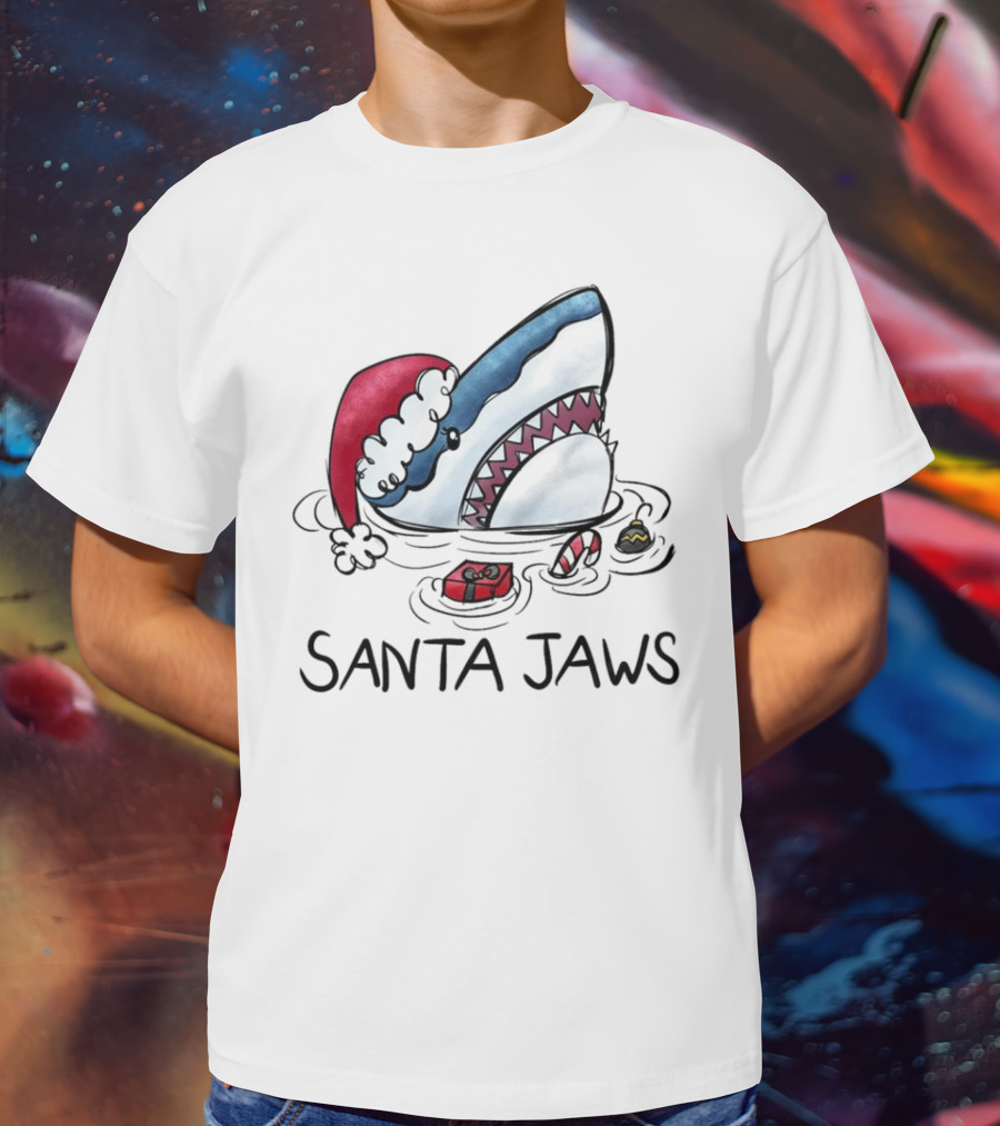 Santa Jaws Funny Shark Christmas T-Shirt