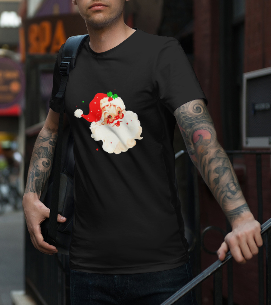 Santa Christmas Vintage Retro Style Holly Berries T-Shirt