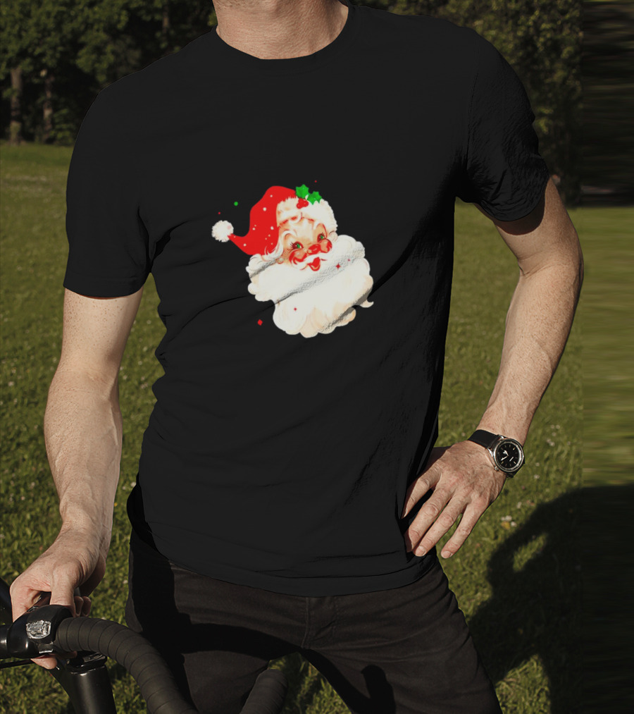 Santa Christmas Vintage Retro Style Holly Berries T-Shirt