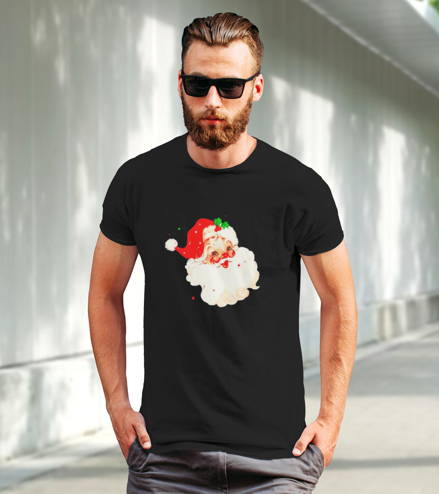 Santa Christmas Vintage Retro Style Holly Berries T-Shirt