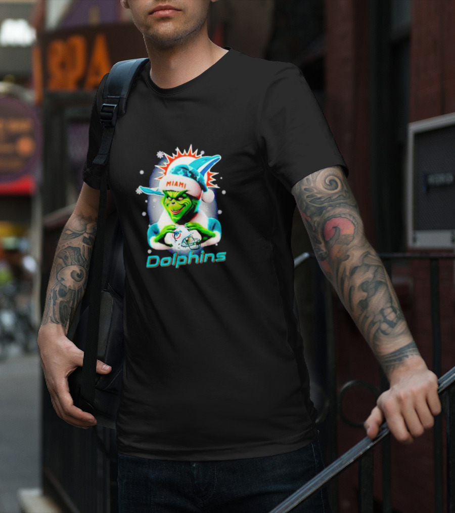 The Grinch Santa Miami Dolphins Christmas T-Shirt