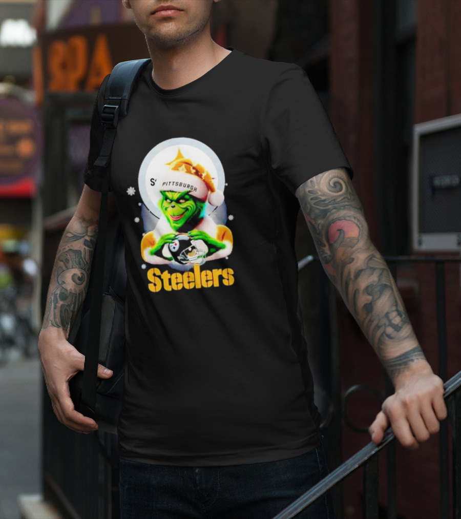 The Grinch Santa Steelers Christmas Pittsburgh Football Fan T-Shirt