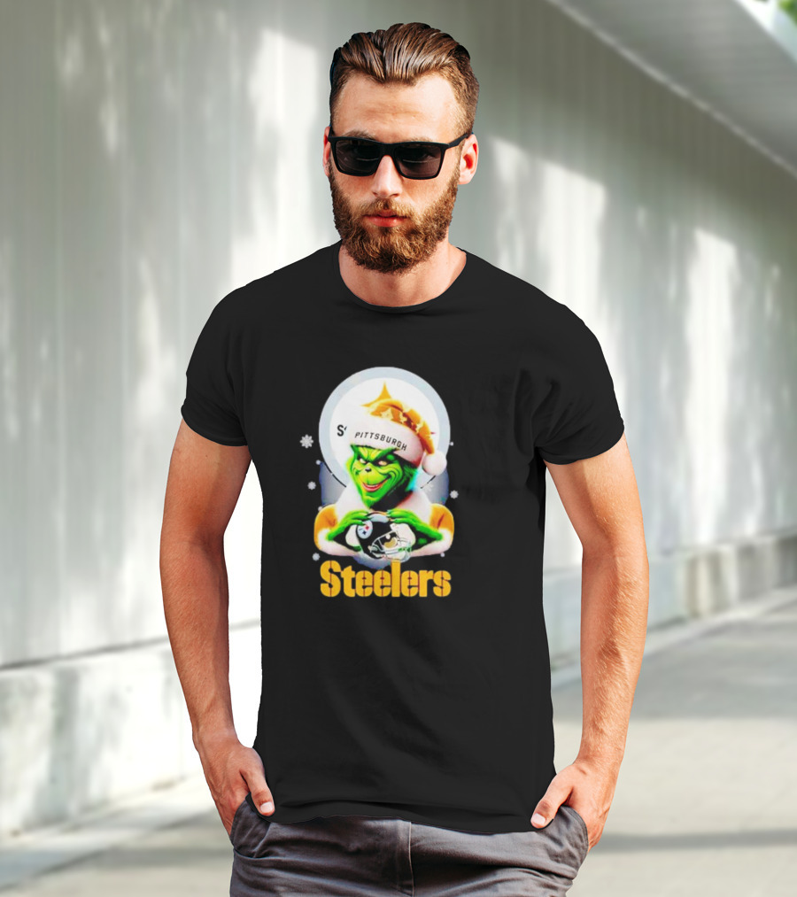 The Grinch Santa Steelers Christmas Pittsburgh Football Fan T-Shirt