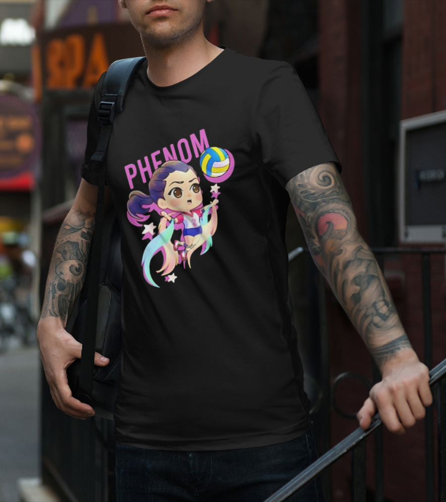 Phenom Chibi Volleyball Player With Rainbow Trails And Stars T-Shirt