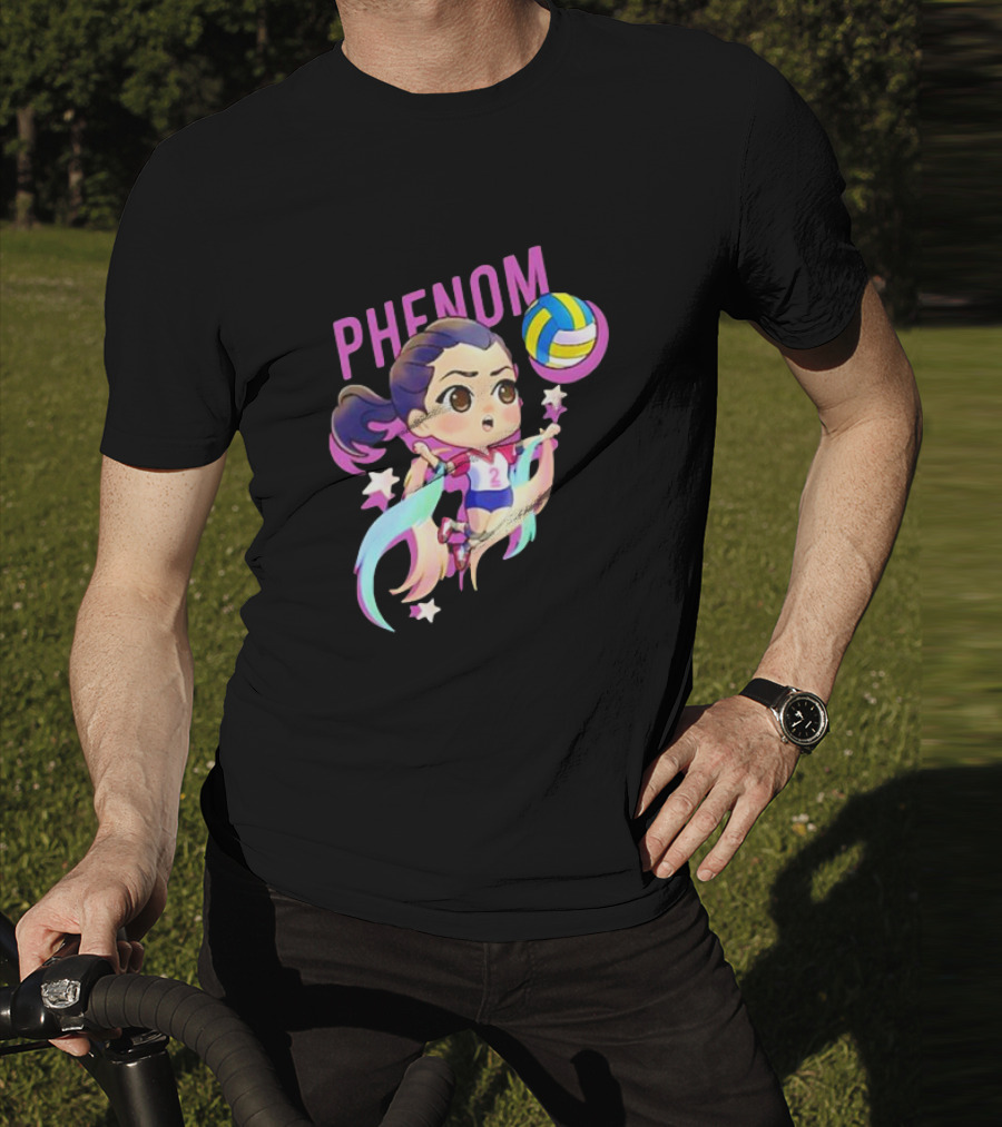 Phenom Chibi Volleyball Player With Rainbow Trails And Stars T-Shirt