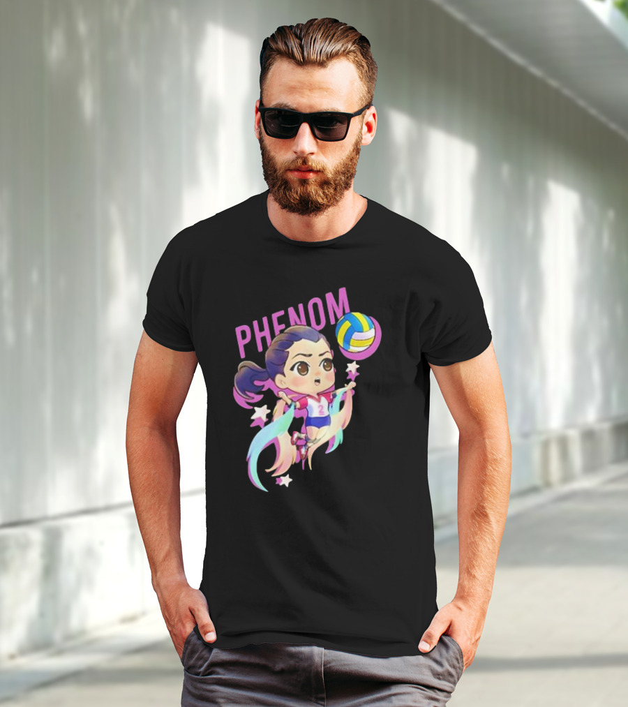Phenom Chibi Volleyball Player With Rainbow Trails And Stars T-Shirt