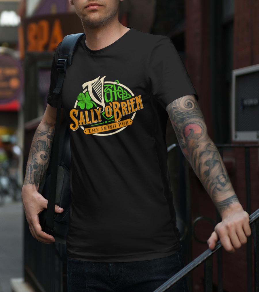 Sally O'Brien Irish Pub Clover Celtic Harp Versengold T-Shirt