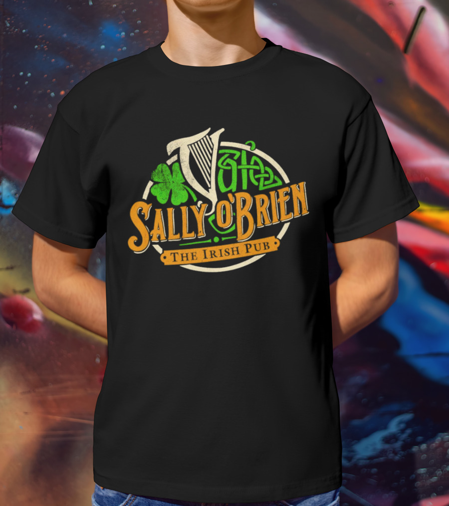 Sally O'Brien Irish Pub Clover Celtic Harp Versengold T-Shirt