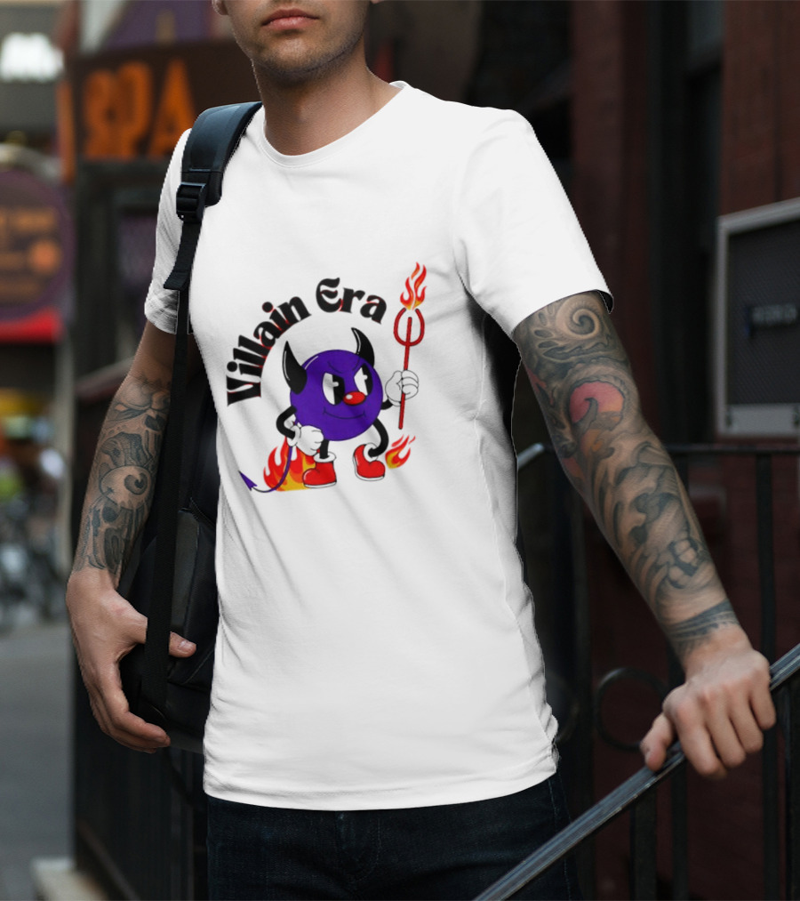 Villain Era Devil Cartoon With Pitchfork And Flames T-Shirt