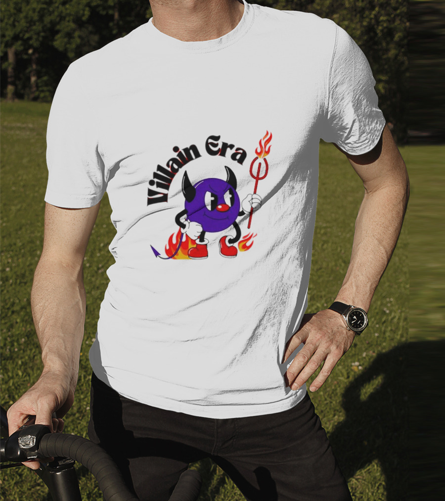 Villain Era Devil Cartoon With Pitchfork And Flames T-Shirt