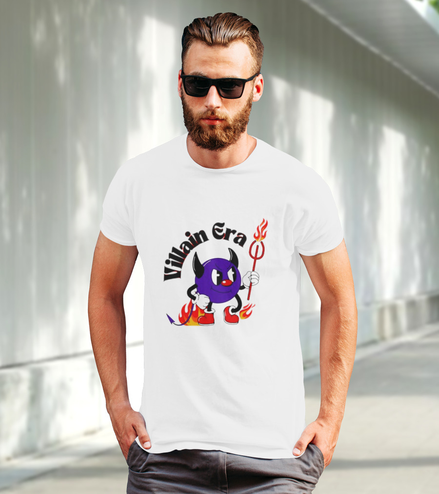 Villain Era Devil Cartoon With Pitchfork And Flames T-Shirt