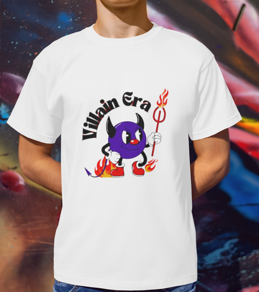 Villain Era Devil Cartoon With Pitchfork And Flames T-Shirt