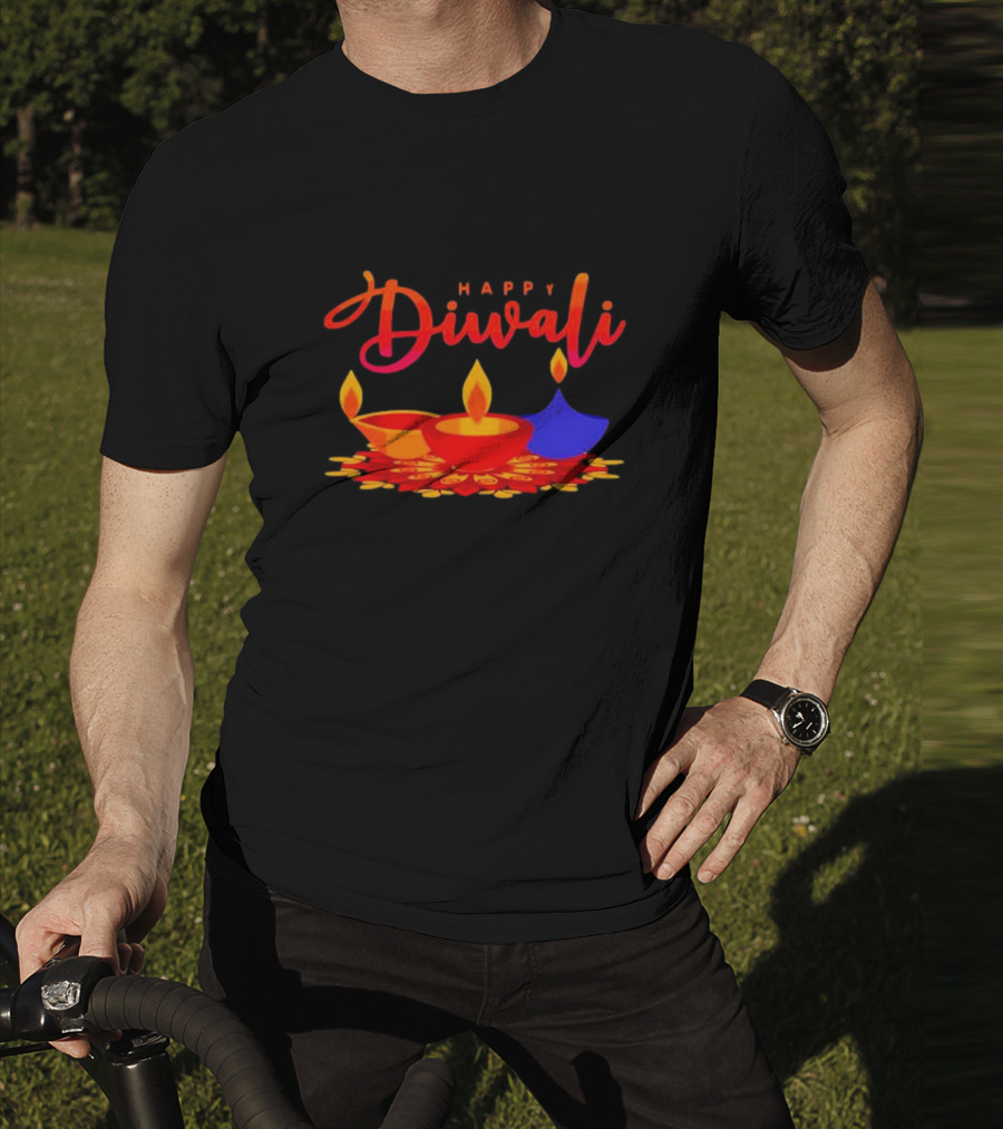 Happy Diwali Festival Of Light With Colorful Diyas T-Shirt