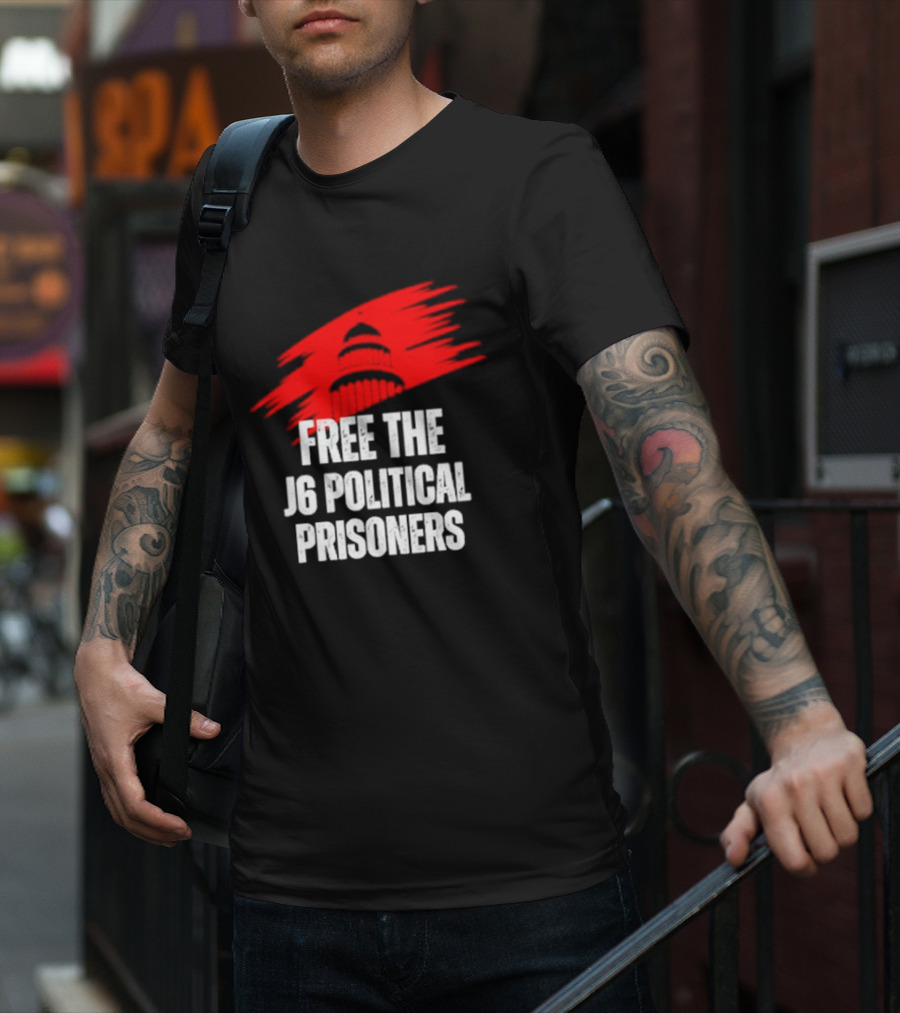 Free The J6 Political Prisoners Capitol Building Red Brushstroke T-Shirt