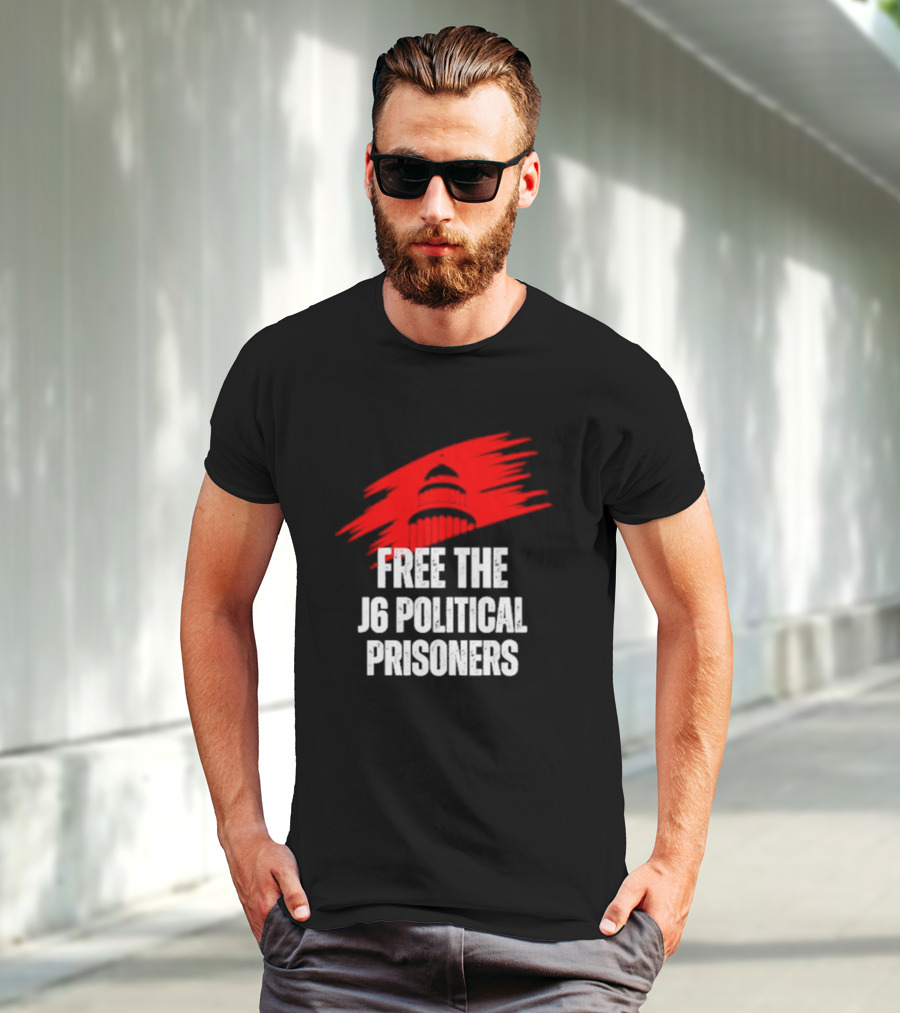 Free The J6 Political Prisoners Capitol Building Red Brushstroke T-Shirt