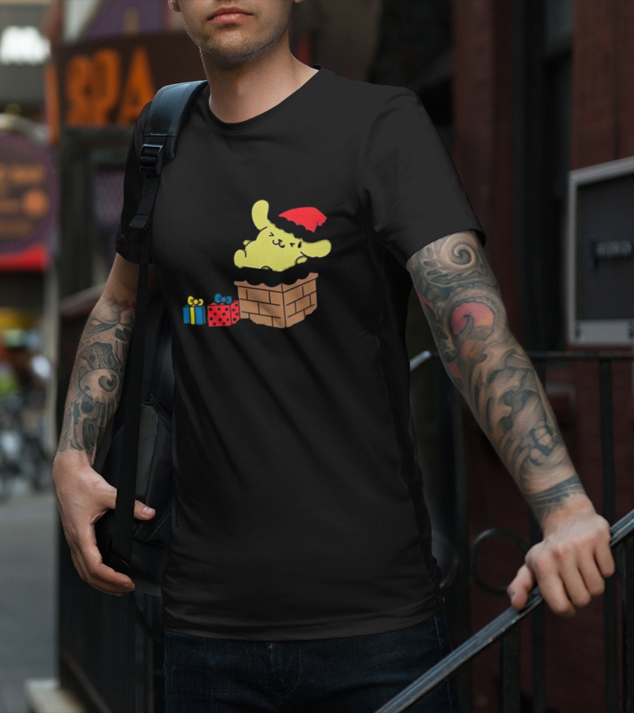 Pompompurin Christmas Chimney With Santa Hat And Presents T-Shirt