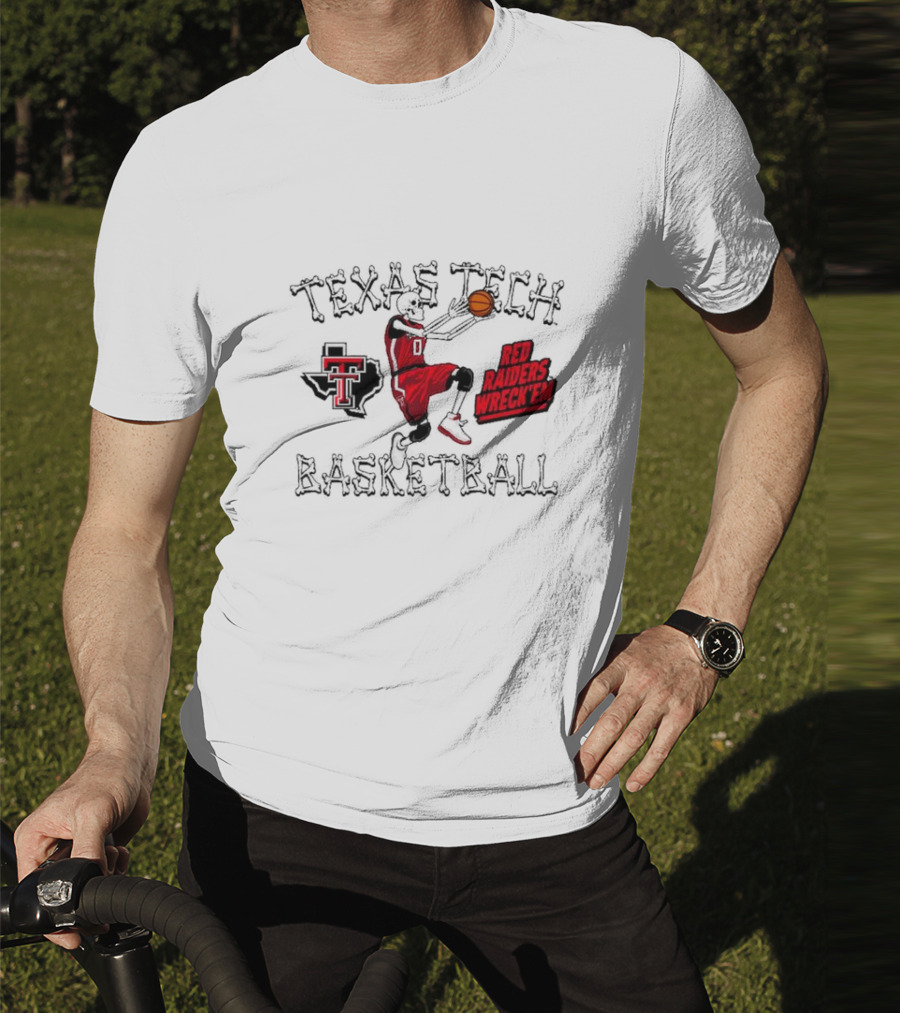 Texas Tech Basketball Red Raiders Wreck 'Em Skeleton Dunking T-Shirt