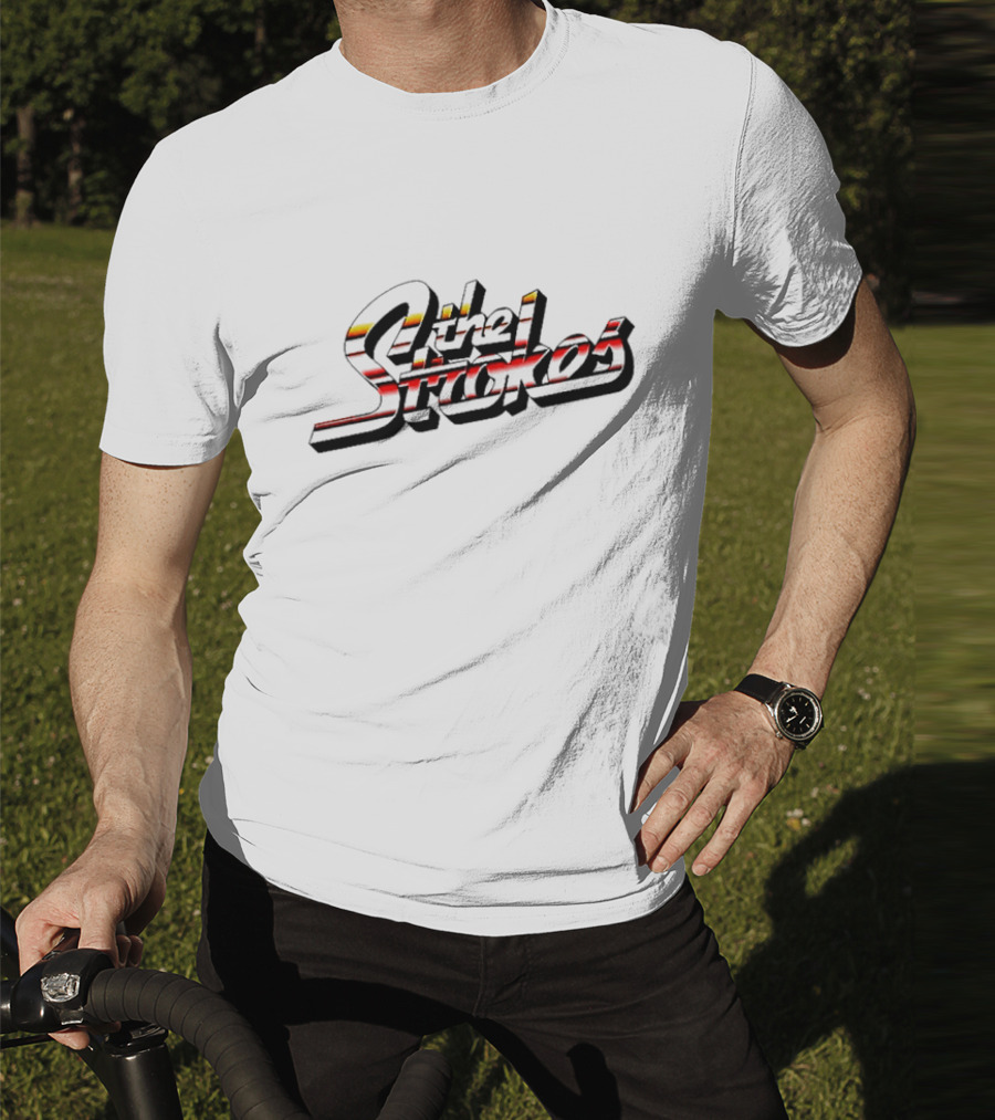 The Strokes Striped Text With Red And Yellow Accents T-Shirt