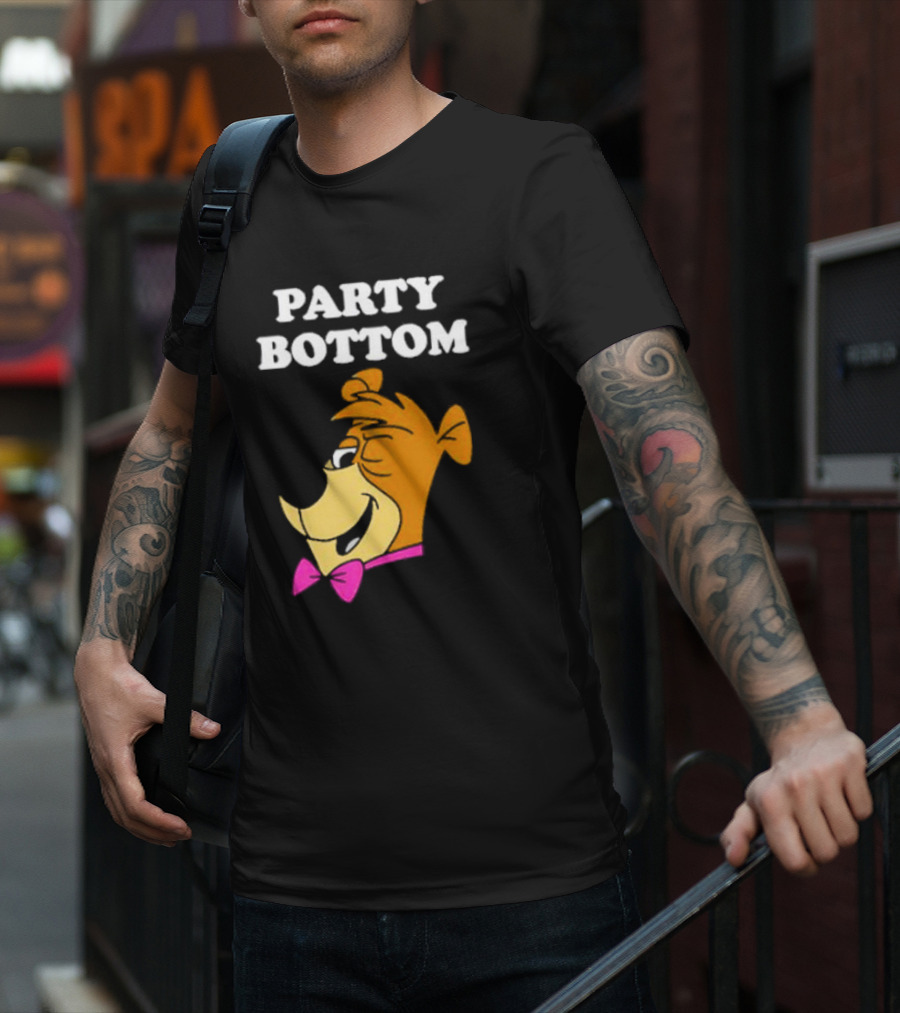 Yogi Bear Party Bottom Fun Cartoon Character With Pink Bow Tie T-Shirt