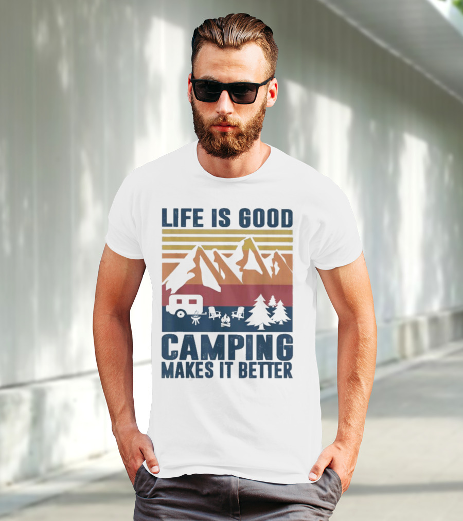 Life Is Good Camping Makes It Better Vintage Mountains Camper Landscape T-Shirt